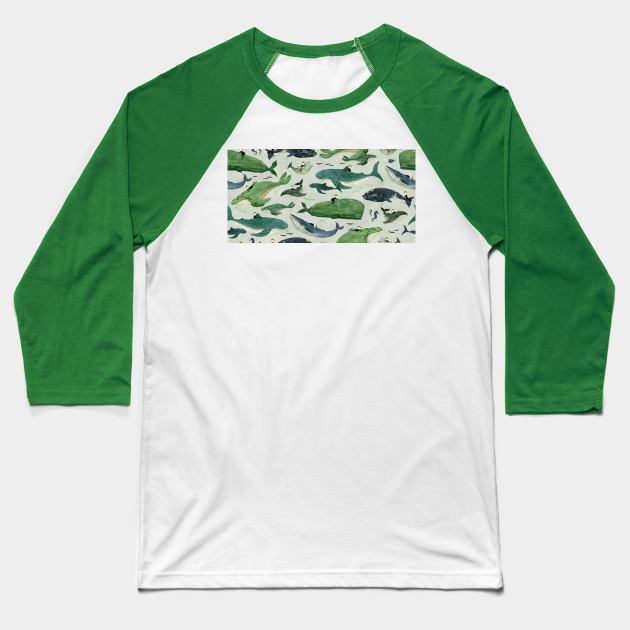Whale rider cabbages Baseball T-Shirt by katherinequinnillustration